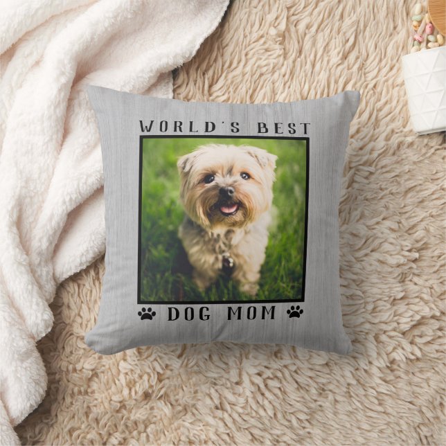 World's Best Dog Mum Paw Prints Pet Photo Rustic Cushion (Blanket)