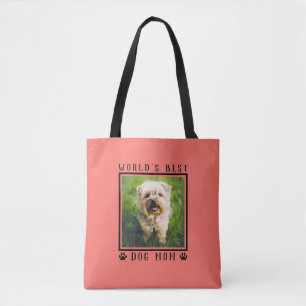 World's Best Dog Mum Paw Prints Photo Frame Coral Tote Bag