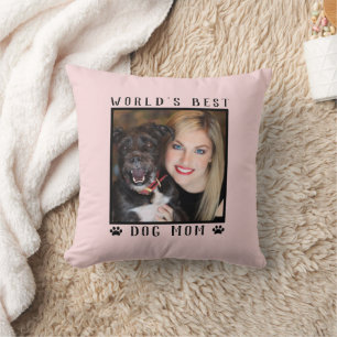 World's Best Dog Mum Paw Prints Photo Pink Cushion