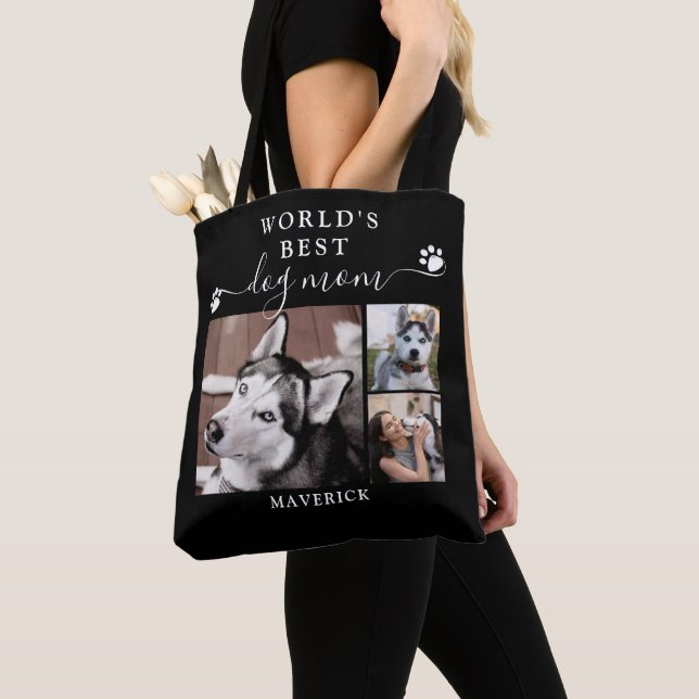 Worlds Best Dog Mum Paw Prints Script 3 Photo Tote (Close Up)