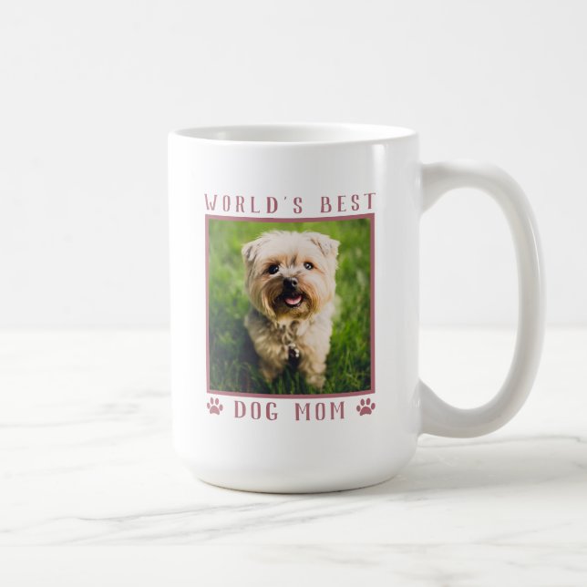 World's Best Dog Mum Pet Photo Pink Paw Prints Coffee Mug (Right)