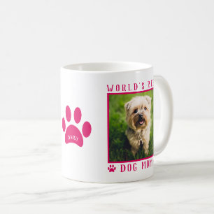 World's Best Dog Mum Photo Name Paw Print Hot Pink Coffee Mug