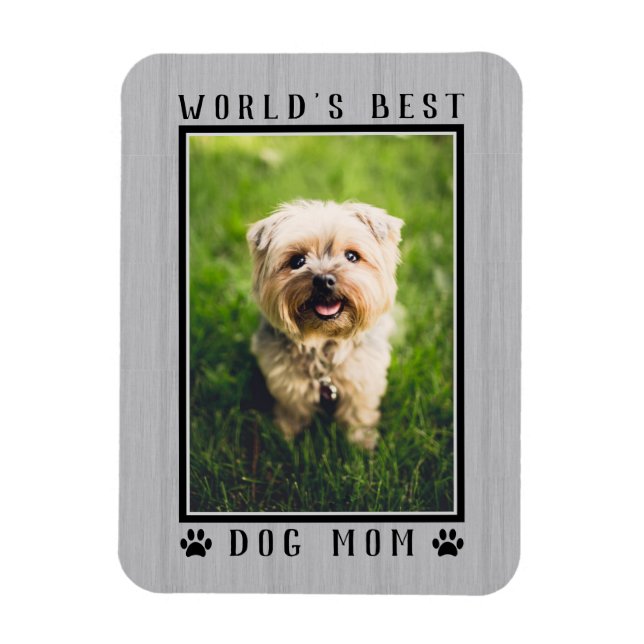 World's Best Dog Mum Photo Paw Prints Rustic Magnet (Vertical)