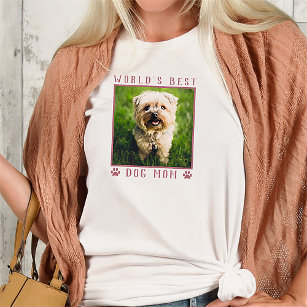 World's Best Dog Mum Pink Paw Prints Pet Photo T-Shirt