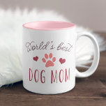 World's Best Dog Mum Two-Tone Coffee Mug<br><div class="desc">We're with you: furbabies totally count as kids. Celebrate the devoted dog mummy in your life with this cute mug featuring "world's best dog mum" in modern typography with berry pink hearts and a coral pink paw print illustration.</div>