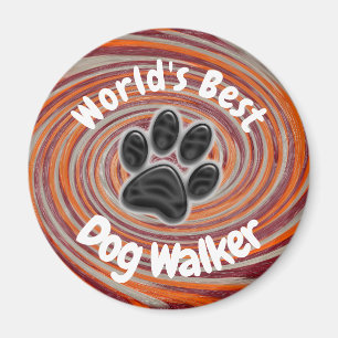 Worlds Best Dog Walker Groovy Paw Print Puppy Pet Magnet