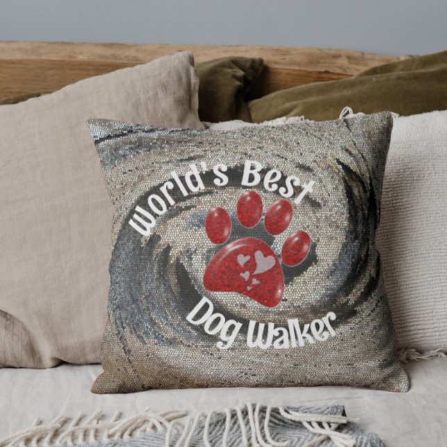Worlds Best Dog Walker Mosaic Swirl Paw Print Cushion (Creator Uploaded)