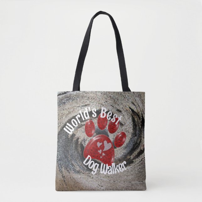 Worlds Best Dog Walker Mosaic Swirl Paw Print Tote Bag (Front)