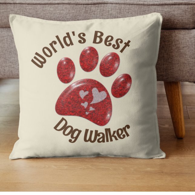 Worlds Best Dog Walker Paw Print Animal Care Cushion (Creator Uploaded)