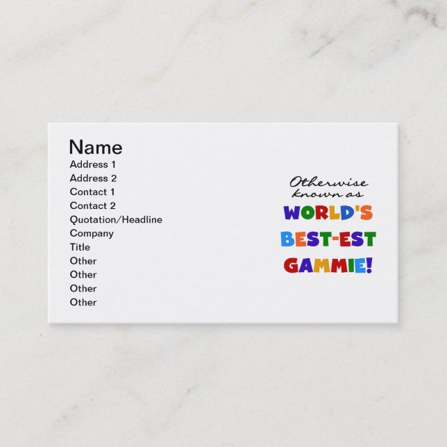 World's Best-est Gammie T-shirts and Gifts Business Card (Front)