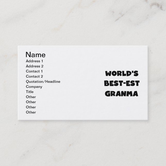 World's Best-est Granma Black and White Business Card (Front)