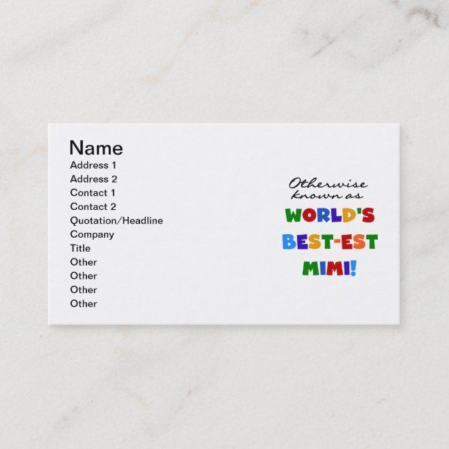World's Best-est Mimi Bright Colours T-shirts Gift Business Card (Front)