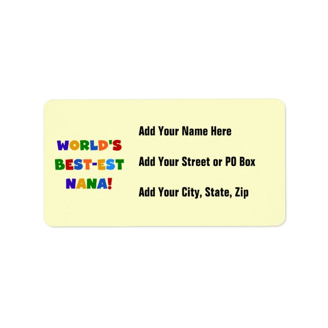 World's Best-est Nana Bright Colours T-shirts Label (Front)