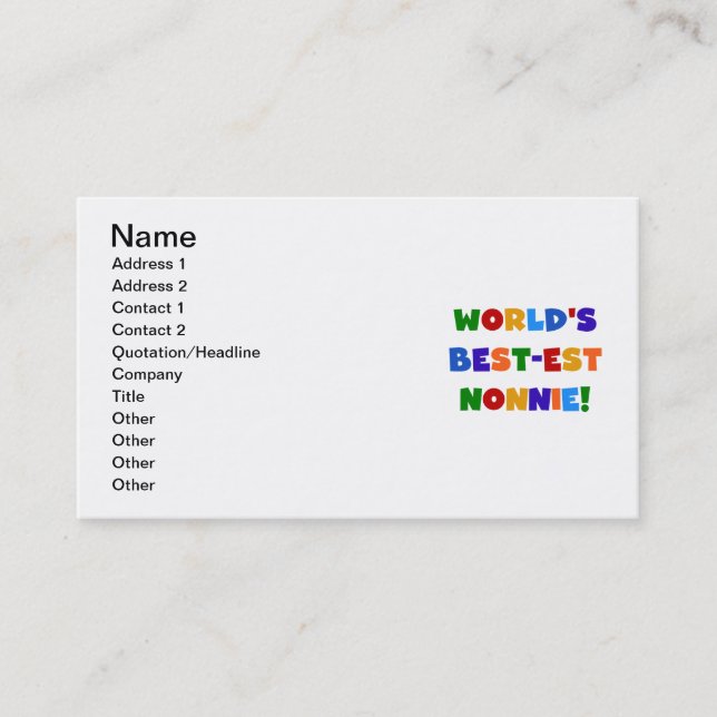 World's Best-est Nonnie Bright Colours Gifts Business Card (Front)