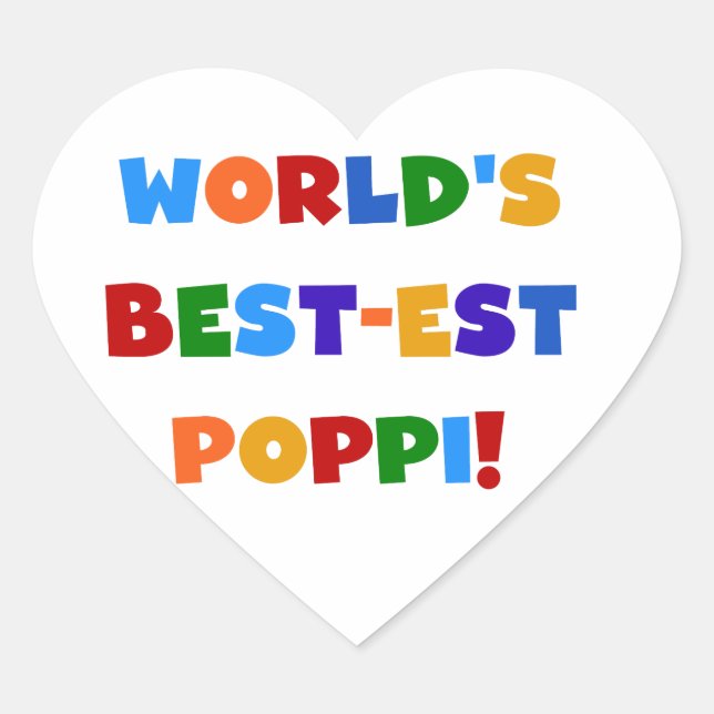 World's Best-est Poppi Bright Colours Gifts Heart Sticker (Front)