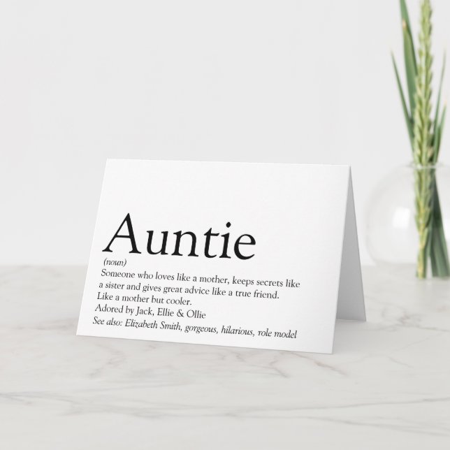 World's Best Ever Aunt, Auntie Definition Card (Front)