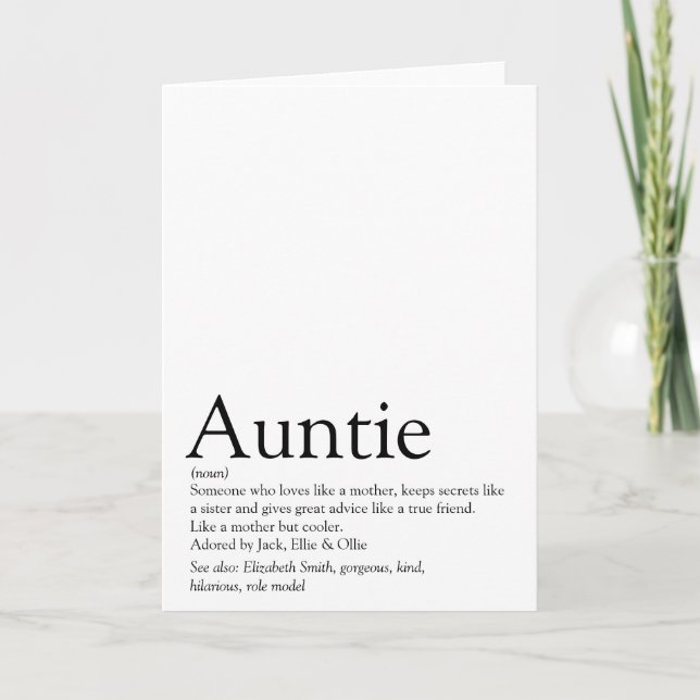World's Best Ever Aunt, Auntie Definition Card (Front)