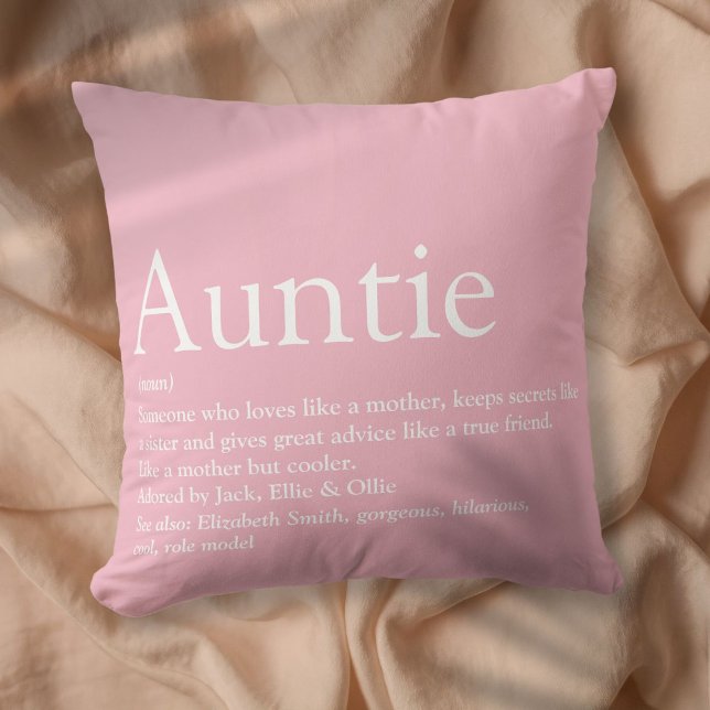 World's Best Ever Aunt, Auntie Definition Pink Cushion (World's Best Ever Aunt, Auntie Definition Pink Throw Pillow)