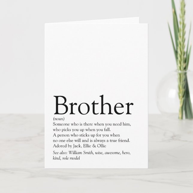World's Best Ever Brother Definition Modern Fun Card (Front)