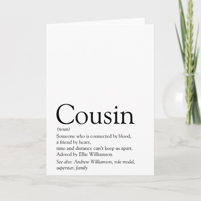 World's Best Ever Cousin Definition Card (Front)