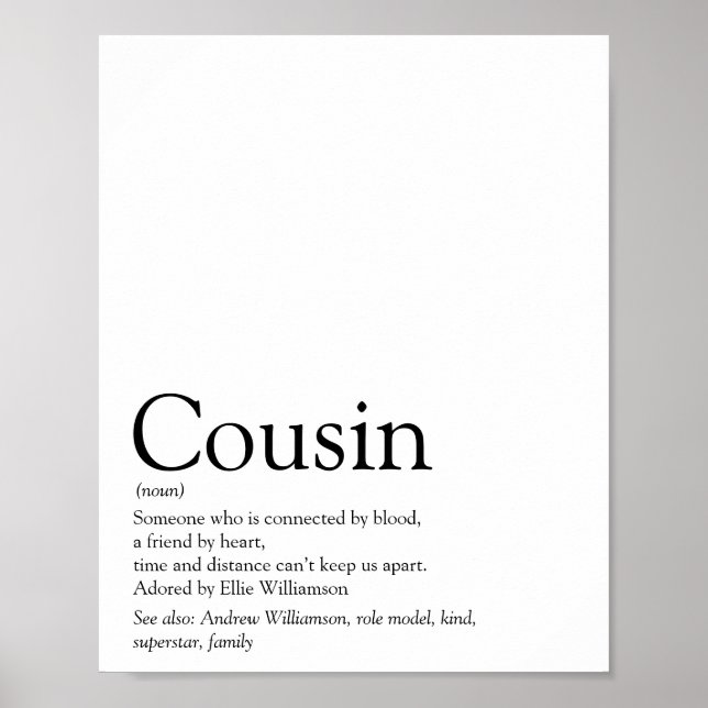 World's Best Ever Cousin Definition Poster (Front)