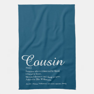 World's Best Ever Cousin Definition Script Blue Tea Towel