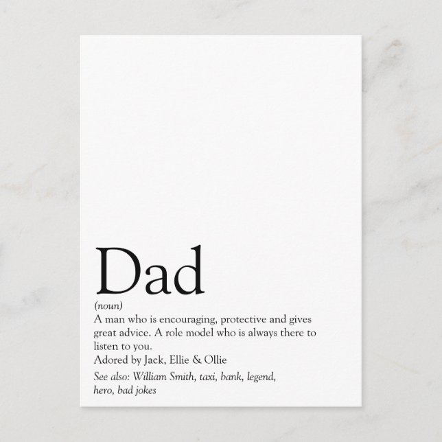 World's Best Ever Dad, Daddy, Father Definition Postcard (Front)