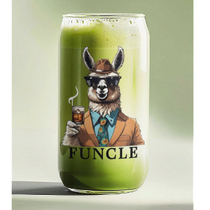 World's Best Ever Funcle Uncle Funny Llama Can Glass