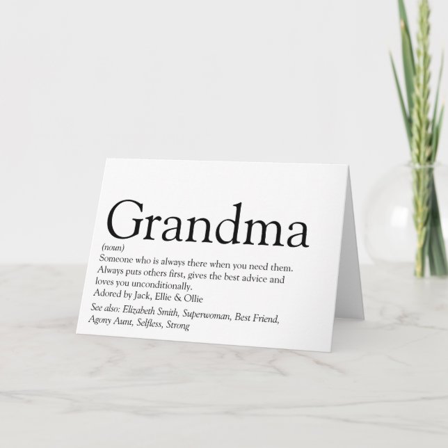 World's Best Ever Grandma Grandmother Definition Card (Front)