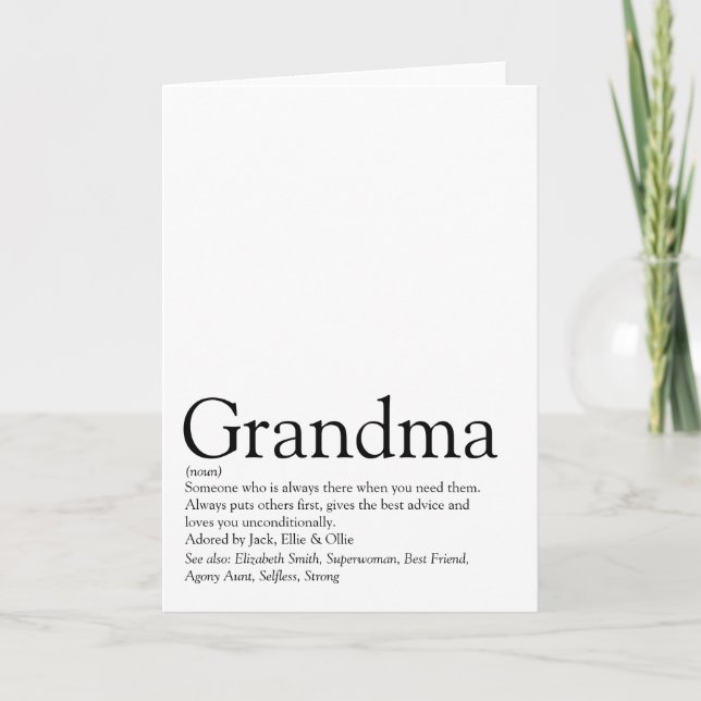 World's Best Ever Grandma Grandmother Definition Card (Front)