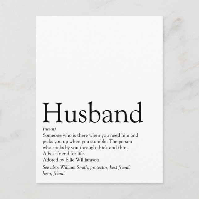 World's Best Ever Husband Definition Postcard (Front)