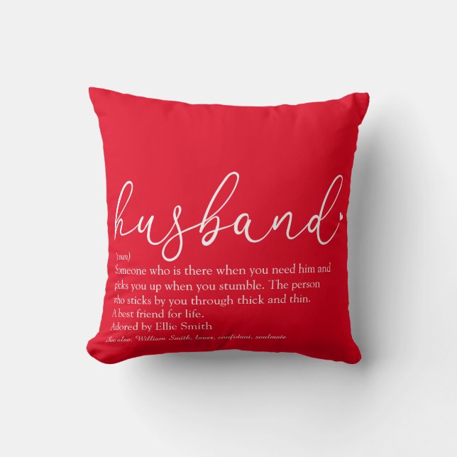 World's Best Ever Husband Definition Script Red Cushion (Front)