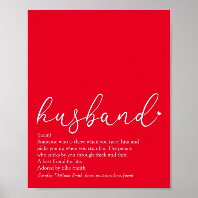 World's Best Ever Husband Definition Script Red Poster (Front)