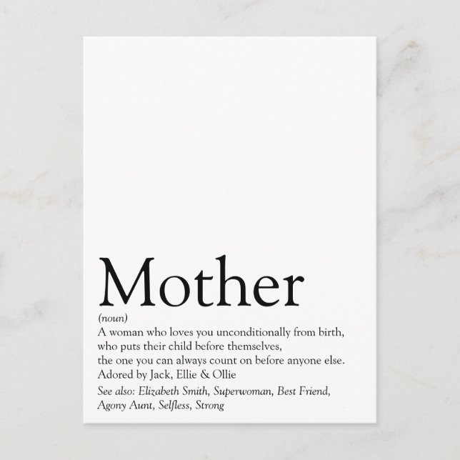 World's Best Ever Mom, Mom, Mother Definition Postcard (Front)