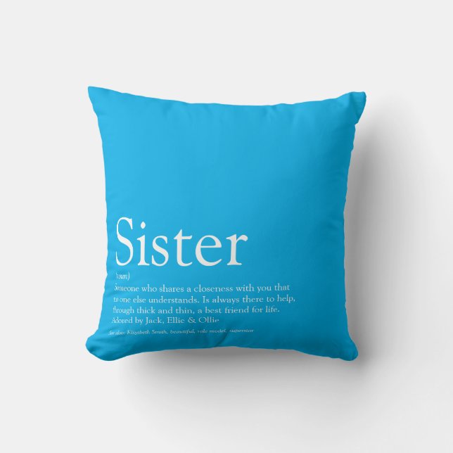 World's Best Ever Sister Definition Fun Sky Blue Cushion (Front)