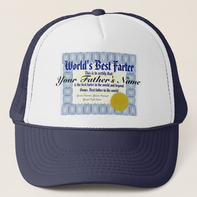 World's Best Farter Funny Dad Prank Trucker Hat (Front)