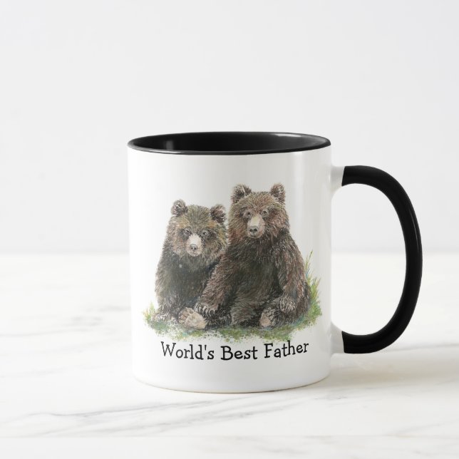 World's Best Father, Watercolor Cute Bears Mug (Right)
