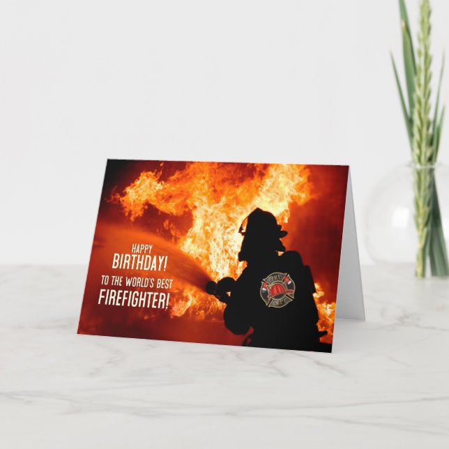 World's Best Firefighter Sizzle on Your Birthday Card (Front)