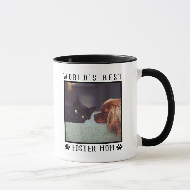 World's Best Foster Mum Paw Prints Pet Photo Frame Mug (Right)