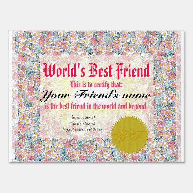 Certificate Of Best Friend Gifts on Zazzle AU