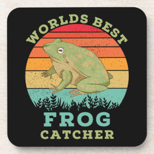 Worlds Best Frog Catcher, Retro Vintage Frog Lover Coaster