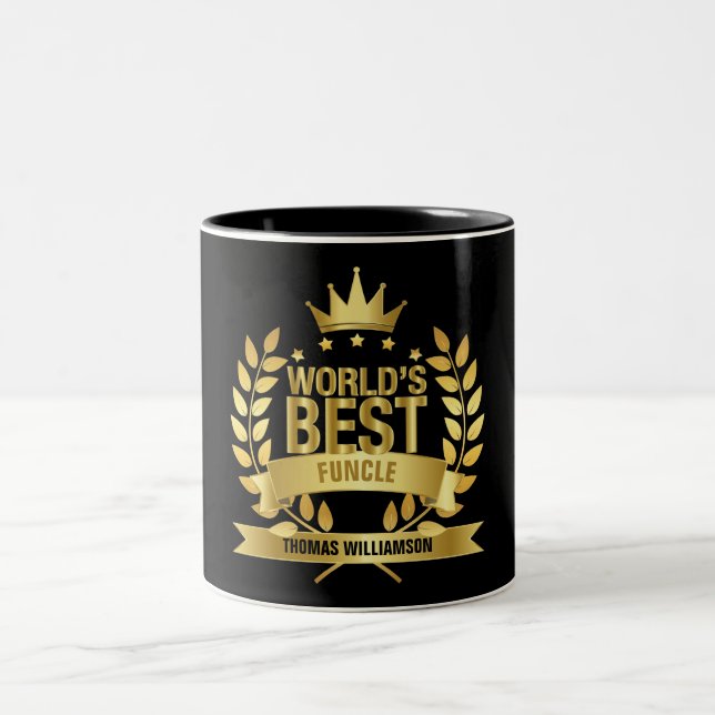 World's Best Funcle Uncle Gold Black Two-Tone Coffee Mug (Center)