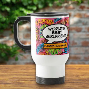 World's Best Girlfriend Fun Modern Retro Comic Travel Mug