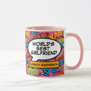 World's Best Girlfriend Fun Retro Comic Book Pink Mug