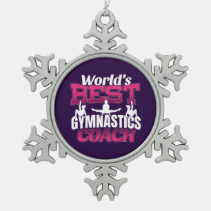 World's Best Girls Gymnastics Coach Snowflake Pewter Christmas Ornament