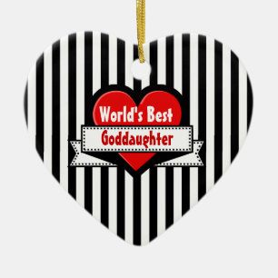 World's Best Goddaughter Red Heart Ribbon V20F Ceramic Ornament