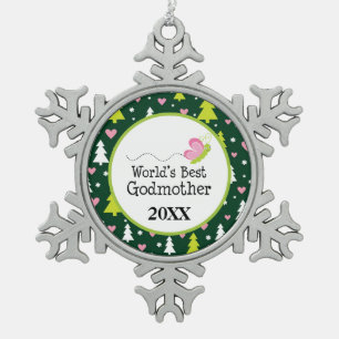 World's Best Godmother Christmas Gift Snowflake Pewter Christmas Ornament