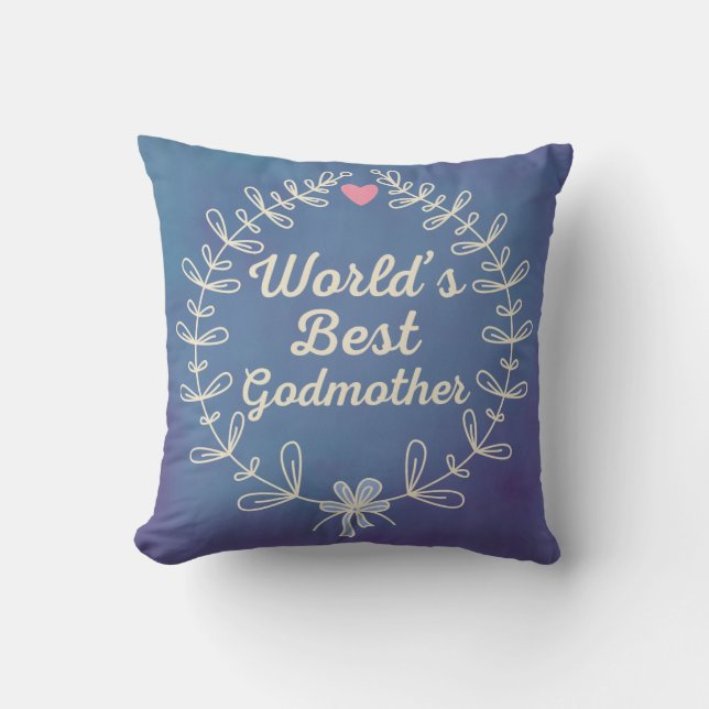 World's Best Godmother Wreath Keepsake Gift Cushion (Front)