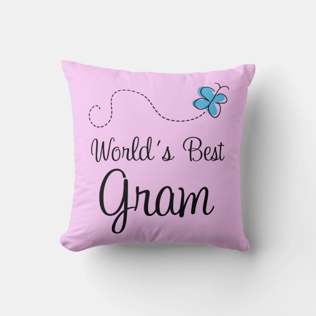 Worlds Best Gram Blue Butterfly Cushion (Front)