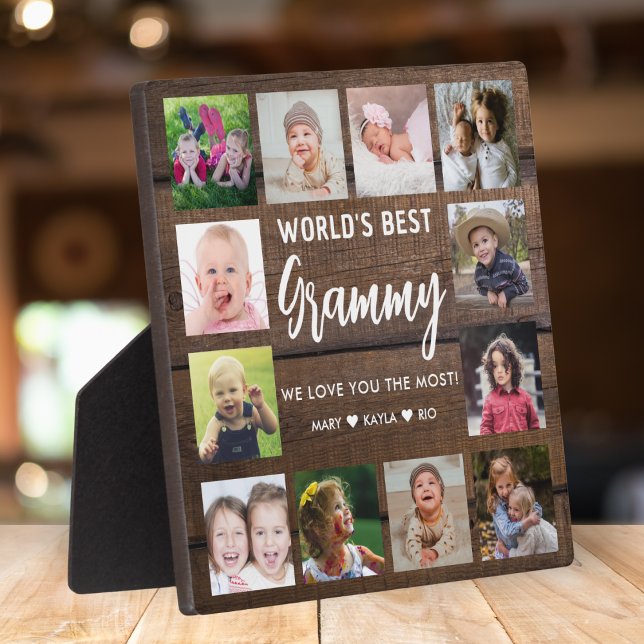 World's Best Grammy 12 Photo Grandkids Rustic Wood Plaque (Creator Uploaded)